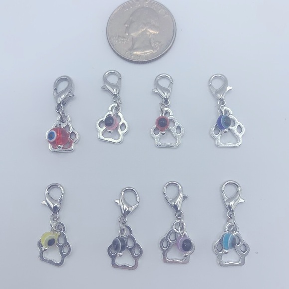 Evil Eye Bead & Paw Charm, Claw Clasp Clip-on for Small Pet Collar or Keychain - Picture 5 of 11